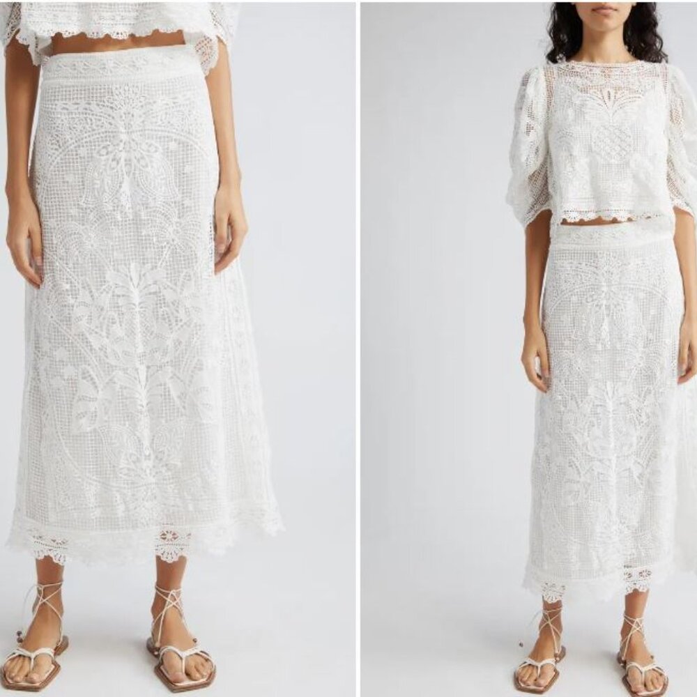 farm rio white lace wrap skirt with adjustable waist button XS